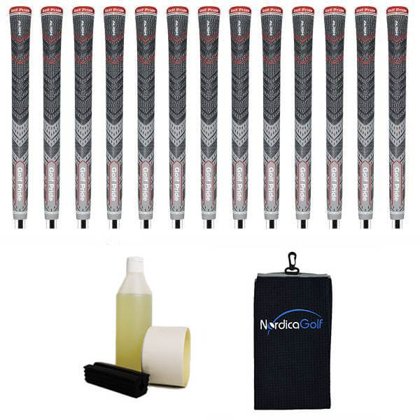 Golf Pride New Decade MultiCompound Plus4 ALIGN Grey Ribbed Grippipakkaus- 13 grippiä, rubber vice clamp, neste, teippi, pyyhe