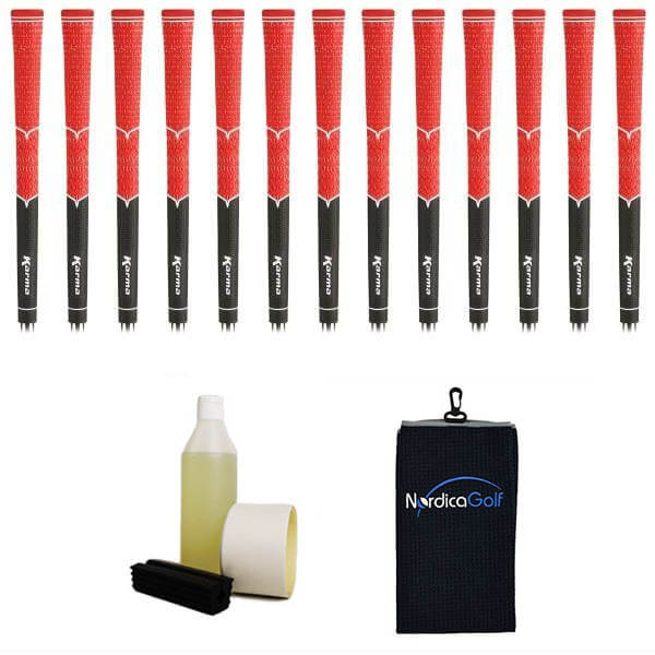 Karma V-Cord Black/Red Grippipakkaus- 13 grippiä, rubber vice clamp, neste, teippi, pyyhe